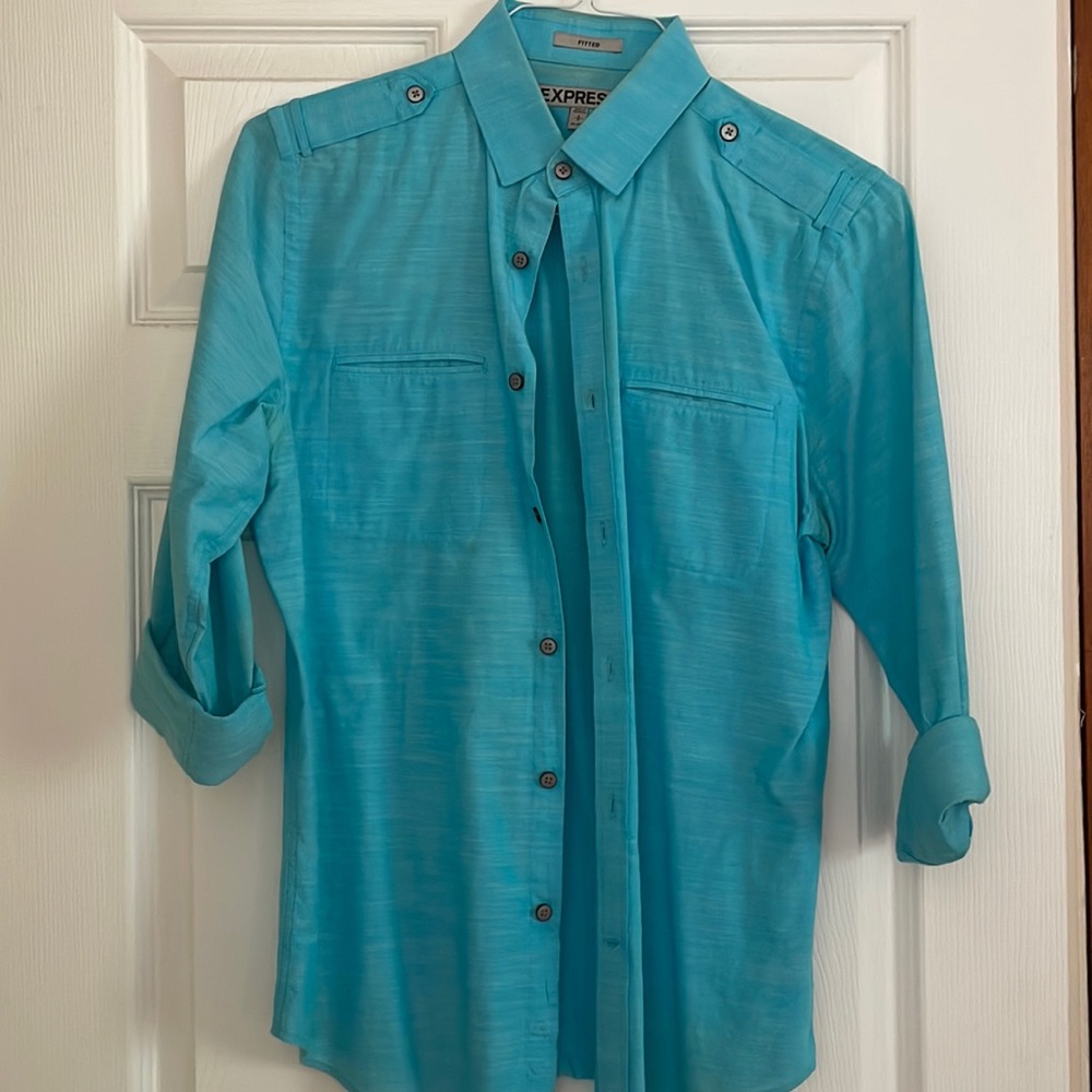 Blue classy fat button down shirt